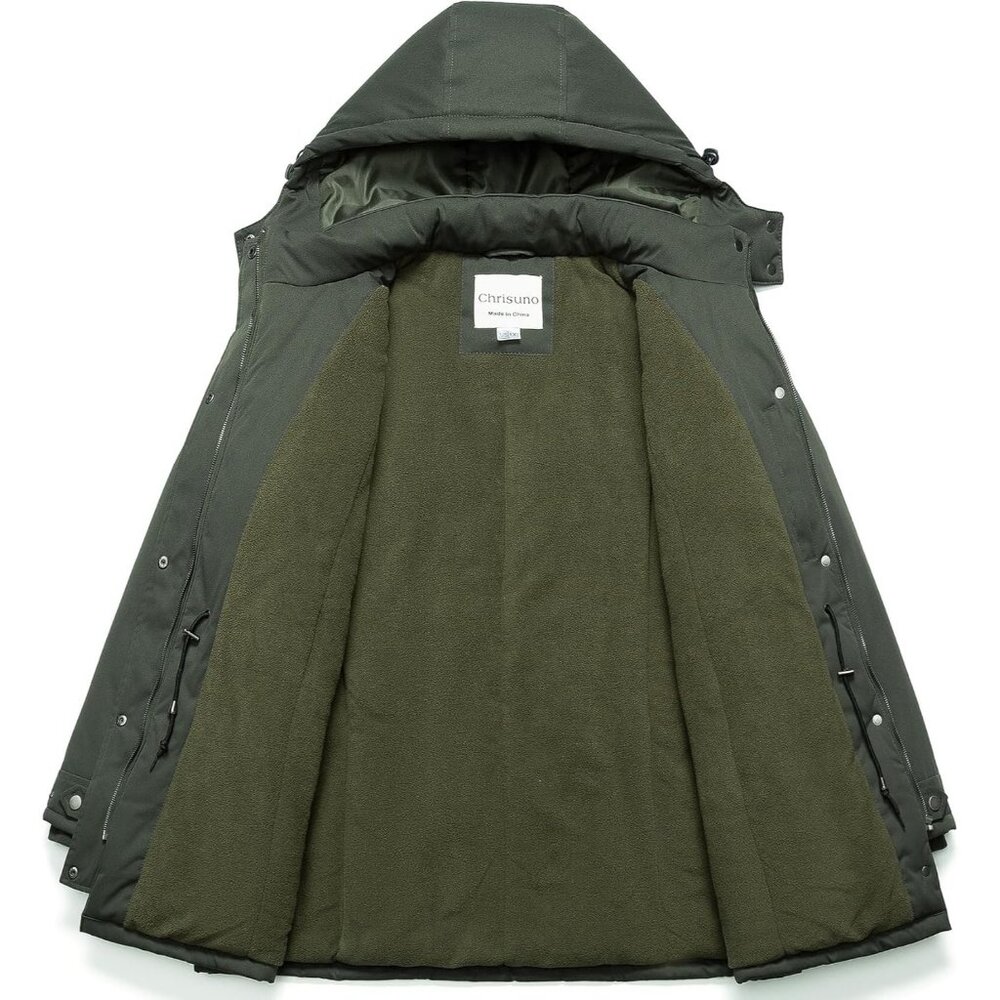 Women's Army Green Waterproof Fleece Lined Detachable Hood Jacket Coat Warm - Picture 3 of 7